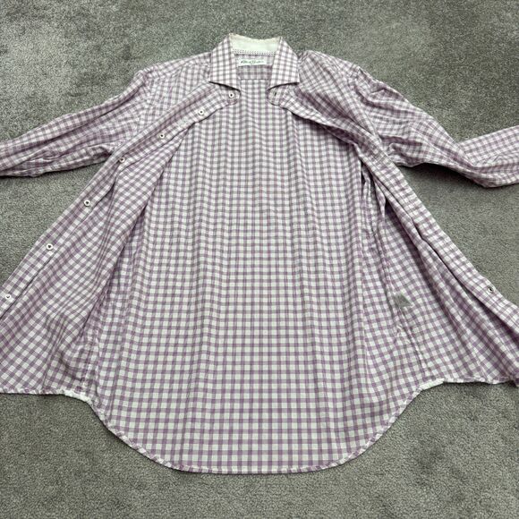 Robert Graham Button Down Shirt Men 16 Large Purple White Check Cotton Flip Cuff - Picture 4 of 16